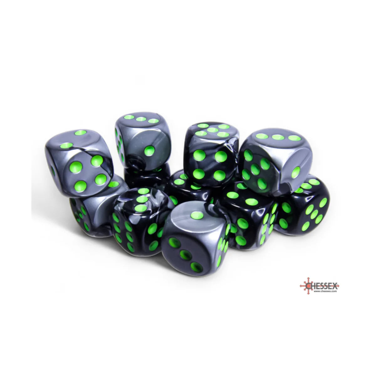 Chessex - 16mm D6 - Dice Block - Gemini Black-Grey/Green