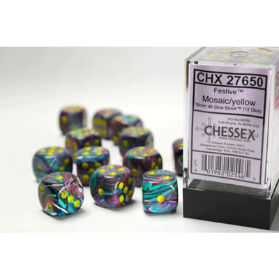 Chessex - 16mm - 12 Dice - Verschiedene Farben Festive