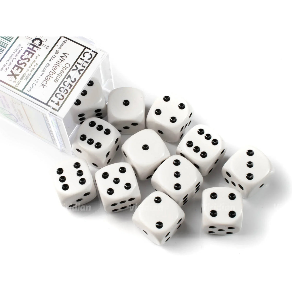 Chessex - 16mm D6 - Dice Block - Opaque White/Black TCG