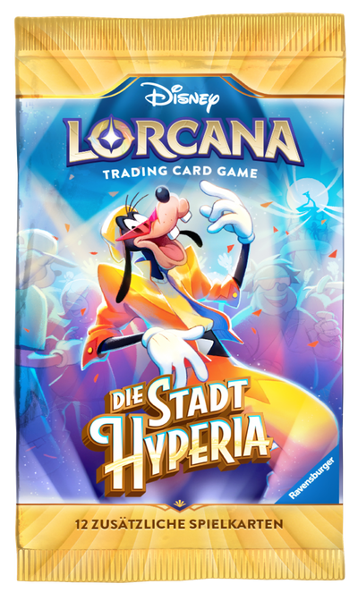 Disney Lorcana Die Stadt Hyperia (Set 14) Booster - DE – Beispielmotiv Goofy; zufälliges Verpackungsmotiv