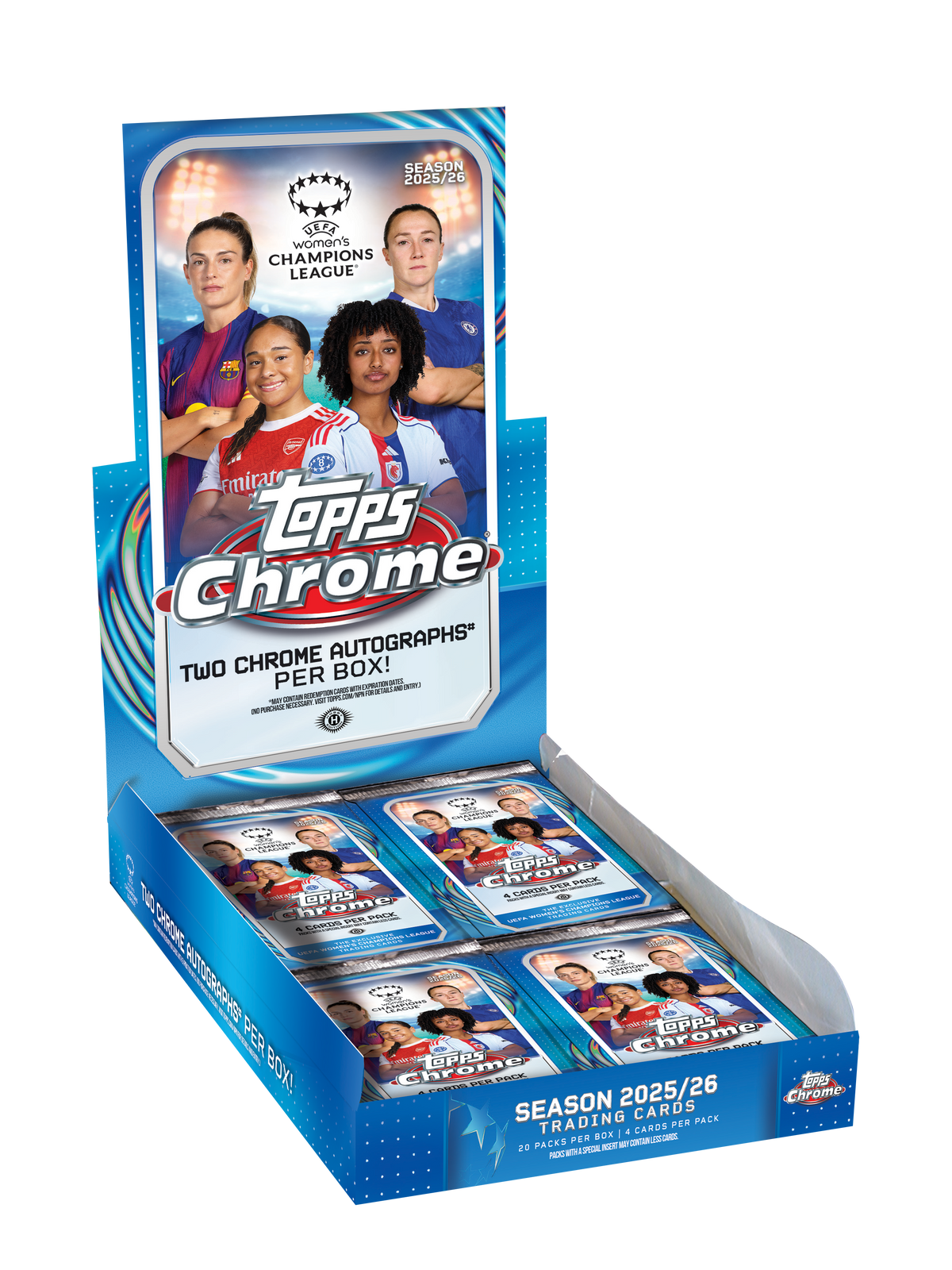 Topps Chrome UEFA Women's Champions League 2025/26 Hobby Box – geöffnete Box mit Packs