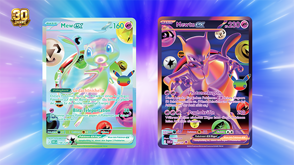 Mew-ex und Mewtu-ex aus Pokémon-Sammelkartenspiel: 30 Jahre